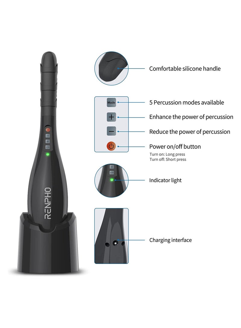 Rechargeable Hand Held Deep Tissue Cordless Electric Percussion Body Massage With Portable Design, Black