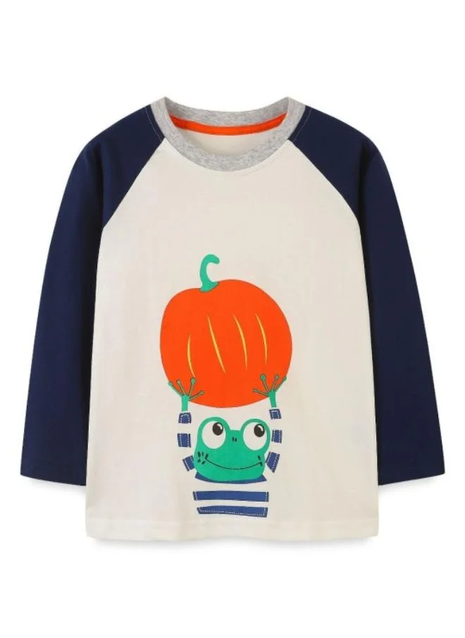 YUNIQEE White Printed Long Sleeve Crew Neck T-Shirt