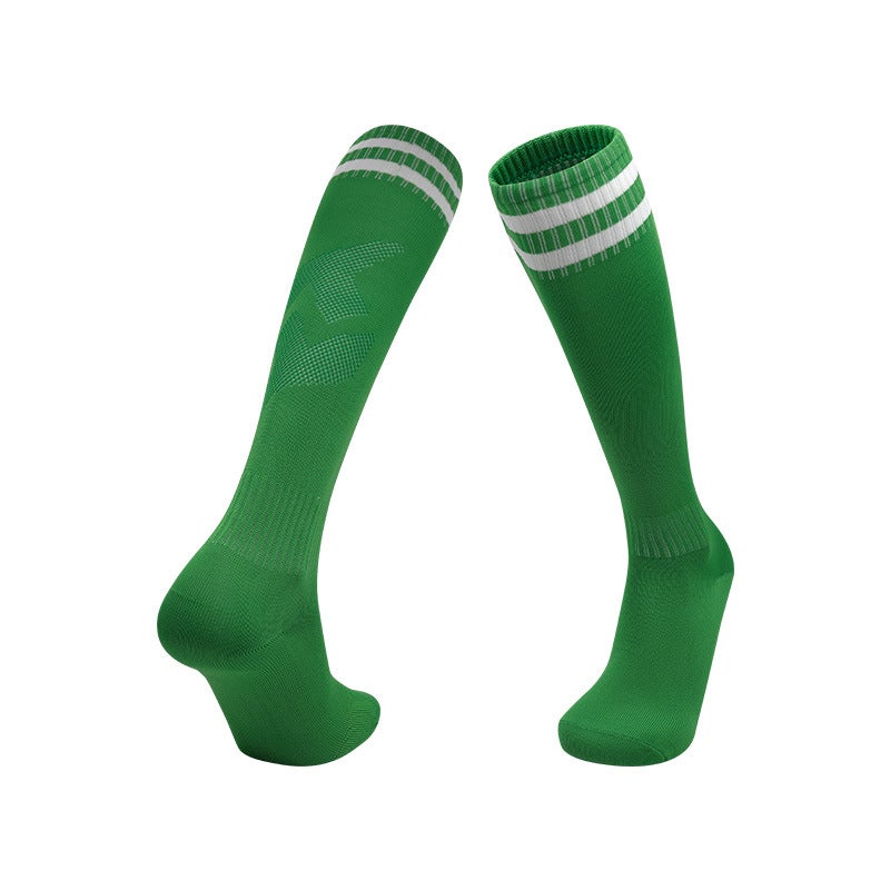 Adult Thin Striped Football Socks High Tube Sports Grass green 