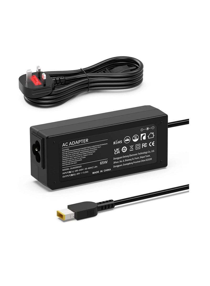 Ntech محول التيار المتردد NTECH لـ (Lenovo) (65 واط/20 فولت/3.25 أمبير) Z40/Z50/Z50-70/Z50-75/G40/G50/G50-70/G50-80 Thinkpad L440/L460/L470/T440/T450/T460/T470/T540/T560/X230/X240/X250/X270 سلك مصدر طاقة (طرف مربع أصفر) - Image 1