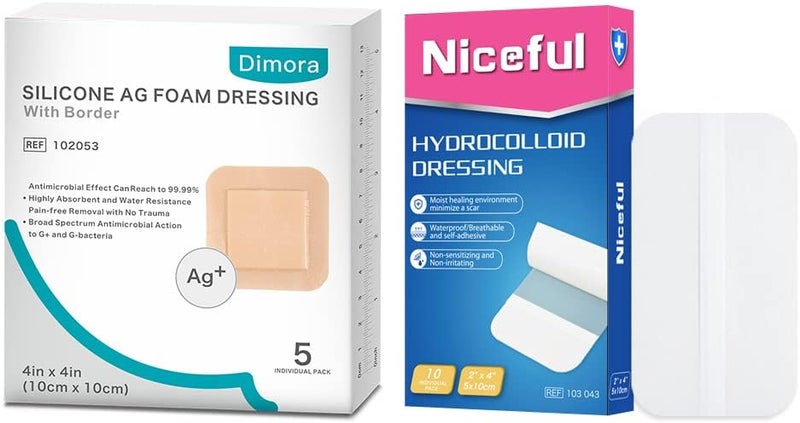 Dimora 10 Pack Hydrocolloid Bandages 2x4 5 Packs Ag Silicone Foam Dressing 4 x 425 X 25 pad Adhesive Waterproof Wound Dressing High Absorbency Fast Healing - Image 1