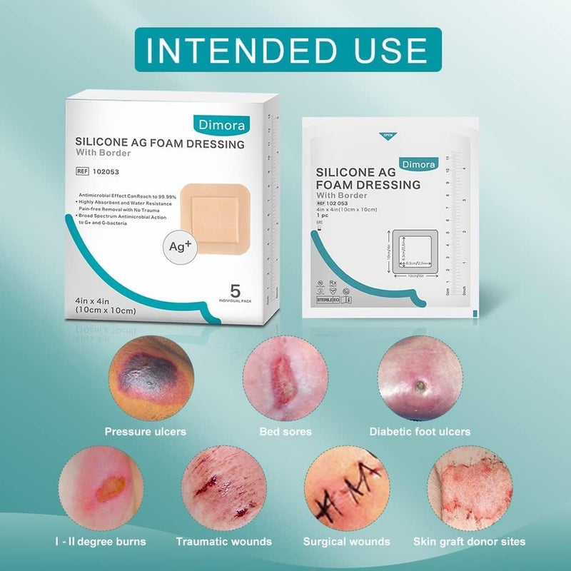 Dimora 10 Pack Hydrocolloid Bandages 2x4 5 Packs Ag Silicone Foam Dressing 4 x 425 X 25 pad Adhesive Waterproof Wound Dressing High Absorbency Fast Healing - Image 4