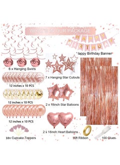 Generic Rose Gold Birthday Party Decorations Set Rose Gold Balloon Set with Happy Birthday Balloon Banner, Foil Balloon, Fringe Curtain, and Ribbon  - Image 3