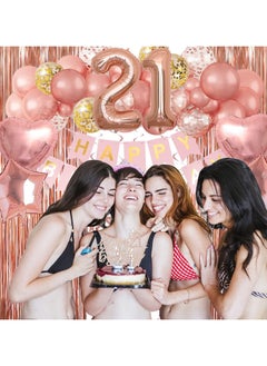 Generic Rose Gold Birthday Party Decorations Set Rose Gold Balloon Set with Happy Birthday Balloon Banner, Foil Balloon, Fringe Curtain, and Ribbon  - Image 5