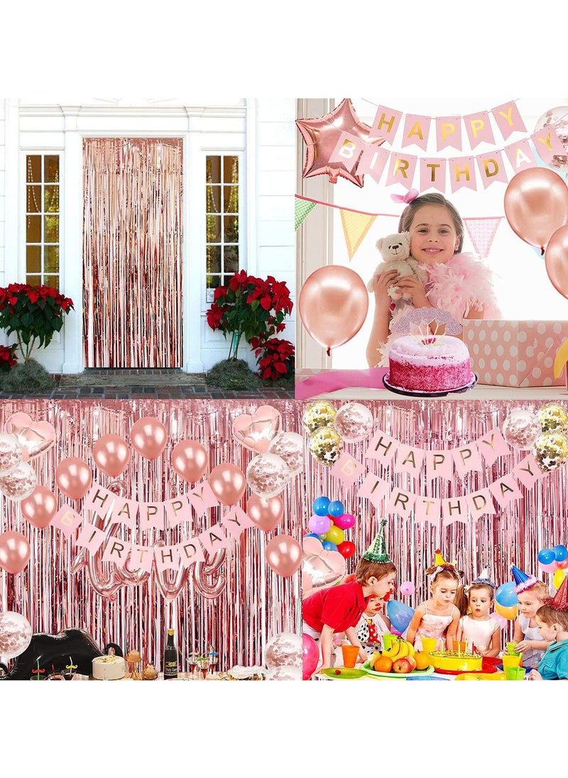 Generic - Rose Gold Birthday Party Decorations Set Rose Gold Balloon Set with Happy Birthday Balloon Banner, Foil Balloon, Fringe Curtain, and Ribbon - Image 1