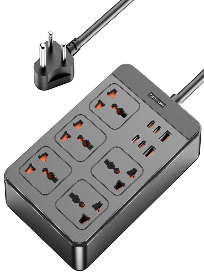 أمبراني لوحة تمديد أمبرين، 4 منافذ من النوع C، منفذان USB، 5 مقابس طاقة دولية، خرج طاقة 2500 واط، كابل طويل، خيار التثبيت على الحائط، تدعم شحن أجهزة الكمبيوتر المحمولة للمكتب والأجهزة المنزلية (SmartStrip 2 Pro، أسود) - Image 1