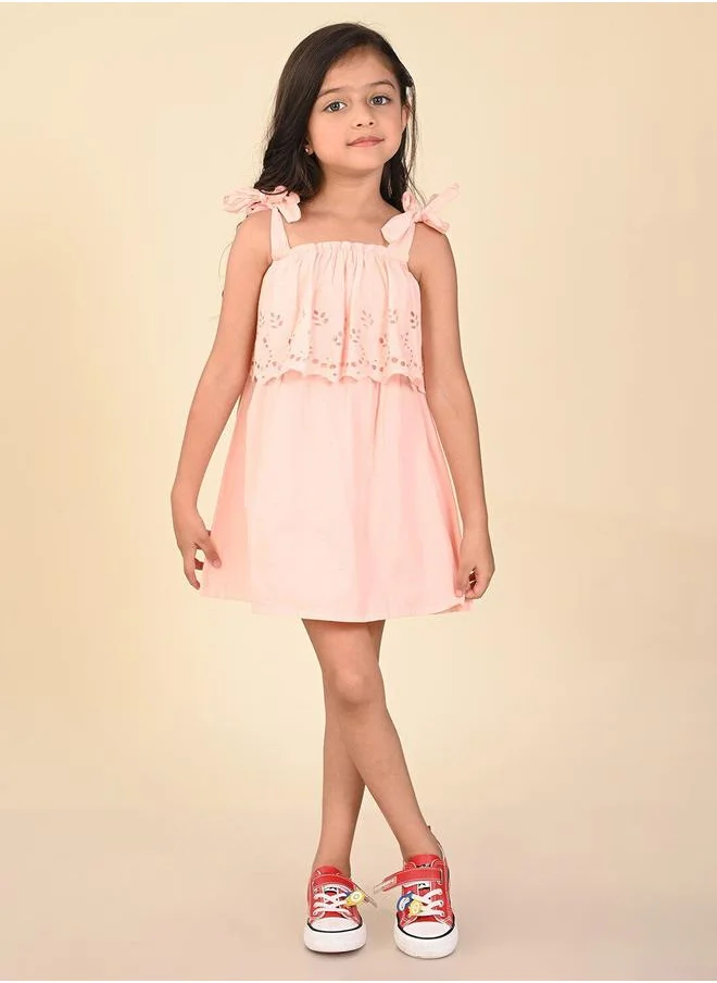 LILPICKS Pink Dresses Straight Fit made from Cotton featuring Self Design design and Round Neck neckline - Perfect for Festive!