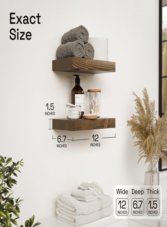 BAOBAB WORKSHOP Solid Wood Floating Shelves for Wall 12 Inch Wide, Small Wooden Shelf Kitchen, Bathroom Shelves for Room Wall Mounted Rustic Farmhouse, Walnut Floating Shelves, 12W × 6.7D, Set of 2 - Image 3