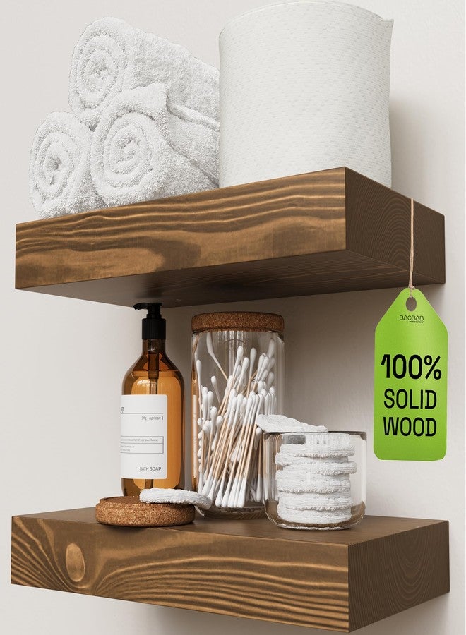 BAOBAB WORKSHOP Solid Wood Floating Shelves for Wall 12 Inch Wide, Small Wooden Shelf Kitchen, Bathroom Shelves for Room Wall Mounted Rustic Farmhouse, Walnut Floating Shelves, 12W × 6.7D, Set of 2 - Image 1
