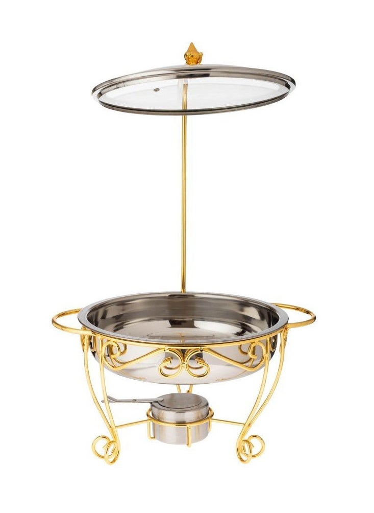 MARS Q Luxurious Round Food Buffet Warmer With Lid And Stand Silver/Gold/Clear  - Image 1