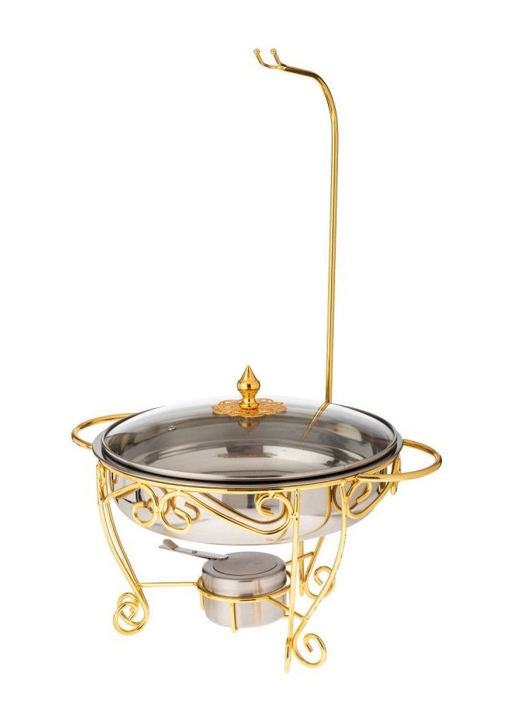 MARS Q Luxurious Round Food Buffet Warmer With Lid And Stand Silver/Gold/Clear  - Image 2