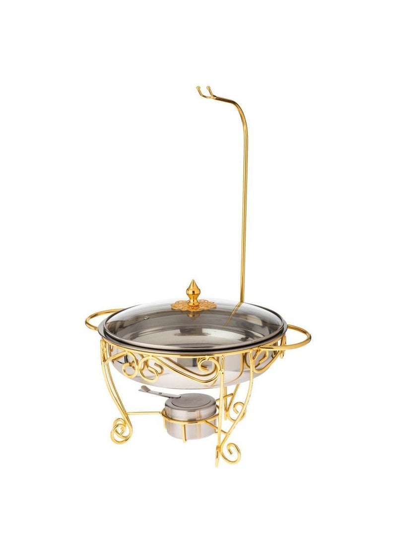 MARS Q Luxurious Round Food Buffet Warmer With Lid And Stand Silver/Gold/Clear  - Image 4