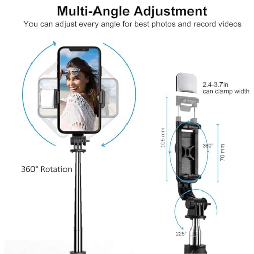 MMAK Selfie Stick with Tripod Stand, 3 in 1 Multifunctional Design, 67 inch (6 Ft.) Long, Rechargeable LED Light for Vlogging, Photo Shoot & Virtual Meetings, Selfie Stick with Bluetooth Remote - Image 3