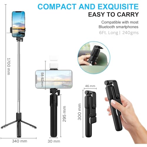MMAK Selfie Stick with Tripod Stand, 3 in 1 Multifunctional Design, 67 inch (6 Ft.) Long, Rechargeable LED Light for Vlogging, Photo Shoot & Virtual Meetings, Selfie Stick with Bluetooth Remote - Image 4