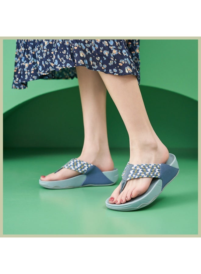 NIBEMINENT Preppy Style Student Women Slippers Thong T Strap Sandals Thick Bottom Light Sole  Shoes  - Image 2