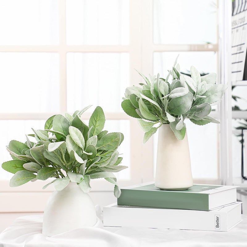 48 Pcs Artificial Lambs Ear Stems Garland Faux Greenery Stems Bulk Flocked Faux Greenery Decor Fake Lambs Ear Picks Plants for Home Wedding DIY Wreath Flower Arrangement