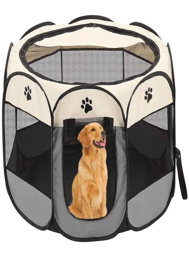 Qpets® Foldable Pet Playpen Breathable Indoor Pet Fence Pet Enclosure with Mesh Window for Cat Dog Movable Pet Delivery Room Detachable Zipper Mesh Shade Cover (114*114*58CM) - Image 1