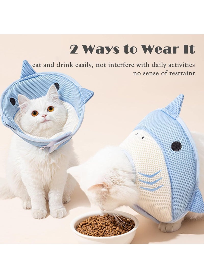 رات سو طوق تعافي ناعم للقطط قابل للتعديل بعد الجراحة، خفيف الوزن وحامي مع تصميم سمكة القرش، وأشرطة قابلة للتنفس للقطط والقطط الصغيرة - Image 2