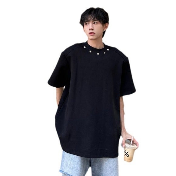 2024 Summer Cotton Tee Rivet Detailing Men Khaki - Image 4