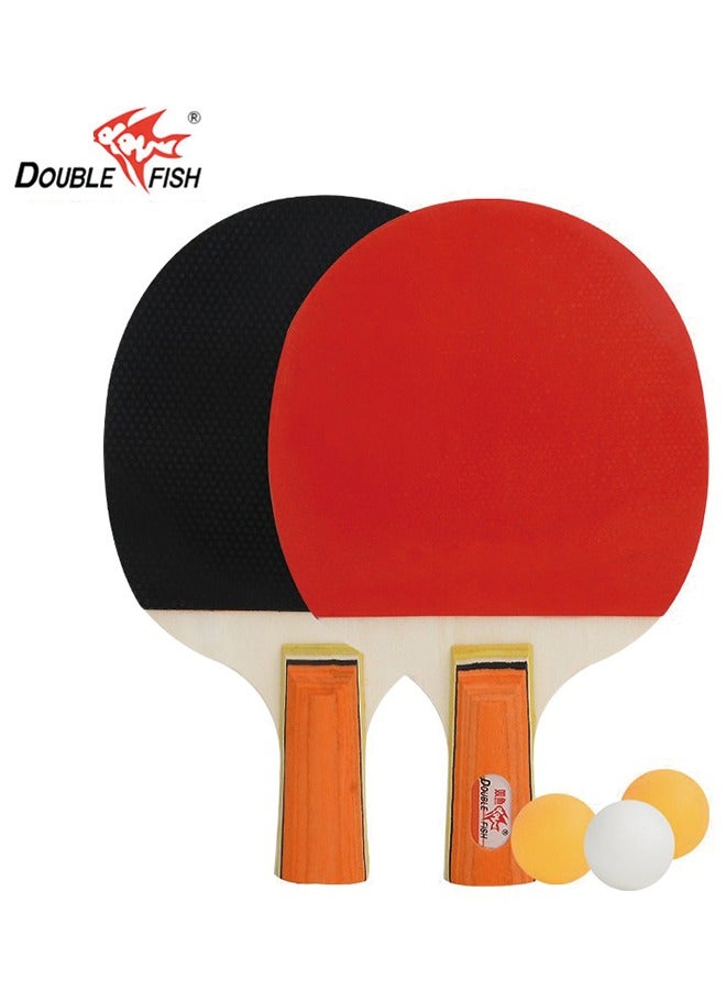 Double Fish Fish 026A Ping Pong Paddle Set For Beginners - Two Short Handle Pen-Hold Shooting With Three Balls - Image 1