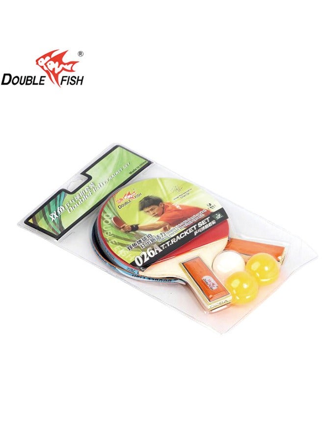 Double Fish Fish 026A Ping Pong Paddle Set For Beginners - Two Short Handle Pen-Hold Shooting With Three Balls - Image 2