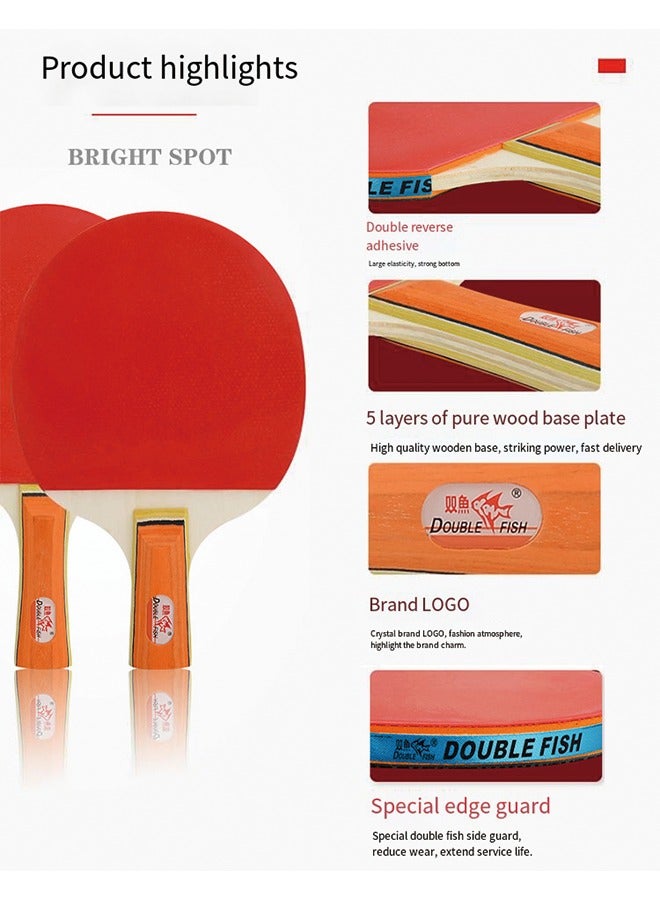 Double Fish Fish 026A Ping Pong Paddle Set For Beginners - Two Short Handle Pen-Hold Shooting With Three Balls - Image 3