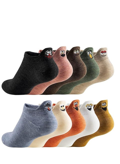 Womens Cute Socks, 10 Pairs Cotton Kawaii Embroidered Funny Low Cut Socks, Ankle Socks for Women, Girls