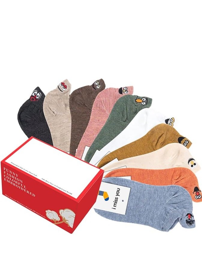 الجوارب الأنثوية لطيف، 10 أزواج من القطن الخالص كاواي مطزنة الجوارب منخفضة مضحك، الجوارب النسائية، جوارب الفتيات - Image 4