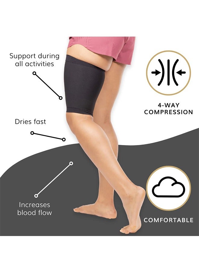 2 Pairs Thigh Wraps for Plus Size Women, Thigh Slimmers, Elastic Thigh Calf Compression Sleeve, Upper Slimming Thigh Wraps for Flabby Thigh, Black, XL - Image 4