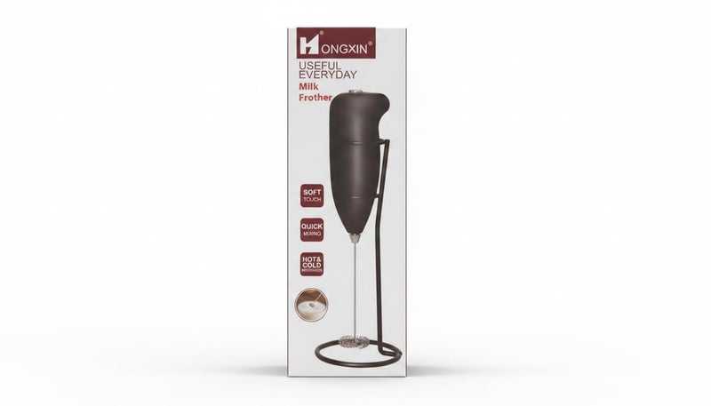 Electric Milk Mixer, Black Color, Soft Touch, Fast Mixing, Hot and Cold Drinks, with Stand