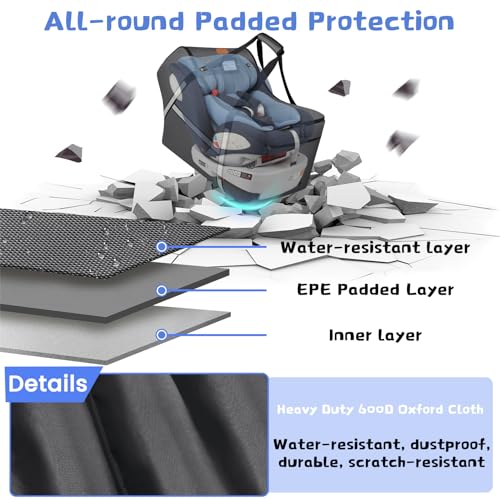 SINVICKO Infant Car Seat Travel Bag for Airplane Compatible with All Nuna Pipa Car Seat and Base,Chicco KeyFit 30 and Base, Padded Car Seat Bags for Air Travel,Car Seat Gate Check Bag with Side Pocket, Gray - Image 4