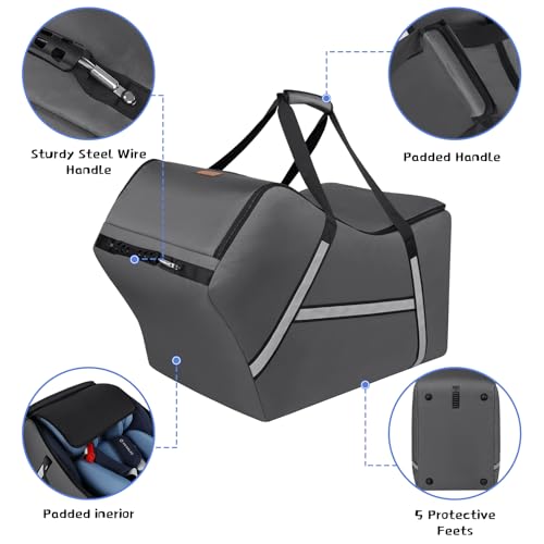 SINVICKO Infant Car Seat Travel Bag for Airplane Compatible with All Nuna Pipa Car Seat and Base,Chicco KeyFit 30 and Base, Padded Car Seat Bags for Air Travel,Car Seat Gate Check Bag with Side Pocket, Gray - Image 2