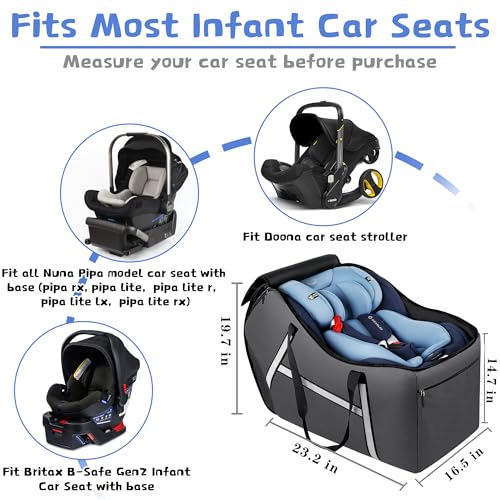 SINVICKO Infant Car Seat Travel Bag for Airplane Compatible with All Nuna Pipa Car Seat and Base,Chicco KeyFit 30 and Base, Padded Car Seat Bags for Air Travel,Car Seat Gate Check Bag with Side Pocket, Gray - Image 5