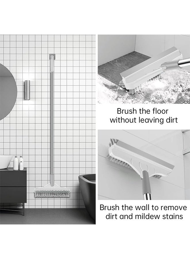 3 in 1 Cleaning Scrub Brush with Long Handle, Shower Powerful Brush and Scraper Cleaning Tool with Soft Scraper Squeegee, V-Shaped Bristles Scrubber Deck Brush (White) - Image 4