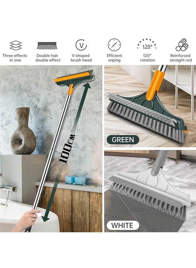 3 in 1 Cleaning Scrub Brush with Long Handle, Shower Powerful Brush and Scraper Cleaning Tool with Soft Scraper Squeegee, V-Shaped Bristles Scrubber Deck Brush (White) - Image 2