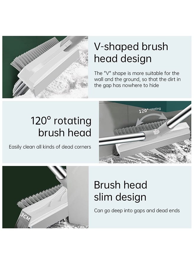 3 in 1 Cleaning Scrub Brush with Long Handle, Shower Powerful Brush and Scraper Cleaning Tool with Soft Scraper Squeegee, V-Shaped Bristles Scrubber Deck Brush (White) - Image 3