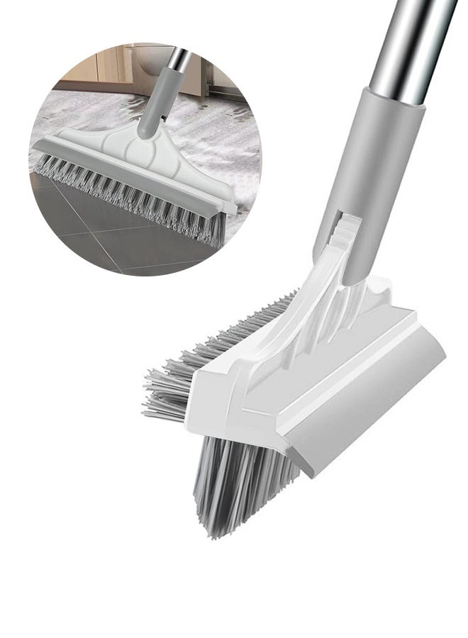 3 in 1 Cleaning Scrub Brush with Long Handle, Shower Powerful Brush and Scraper Cleaning Tool with Soft Scraper Squeegee, V-Shaped Bristles Scrubber Deck Brush (White) - Image 1