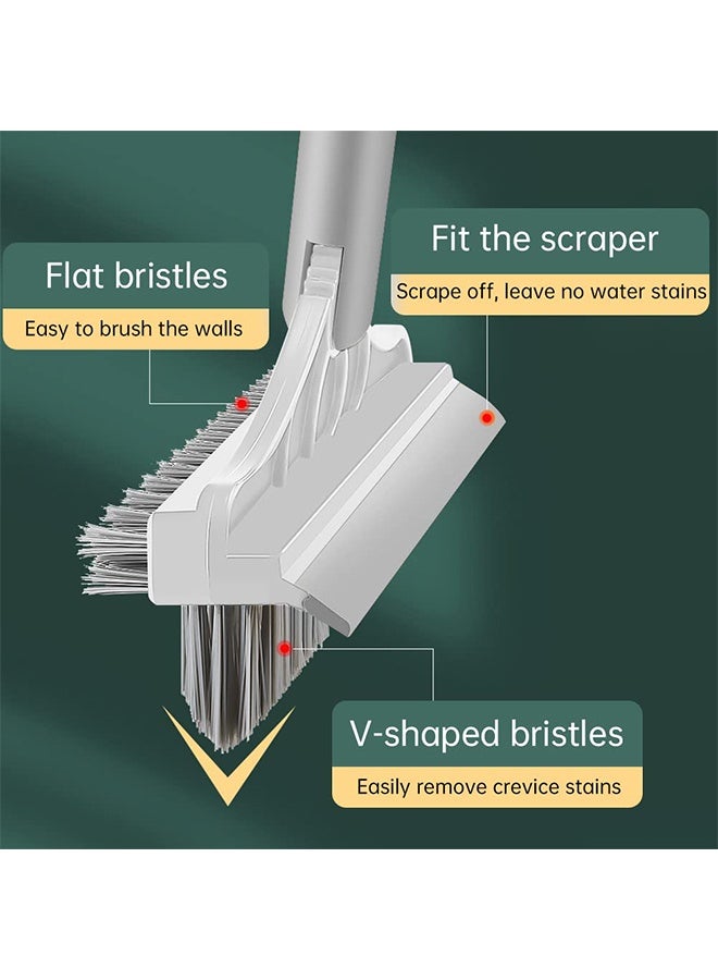 3 in 1 Cleaning Scrub Brush with Long Handle, Shower Powerful Brush and Scraper Cleaning Tool with Soft Scraper Squeegee, V-Shaped Bristles Scrubber Deck Brush (White) - Image 5
