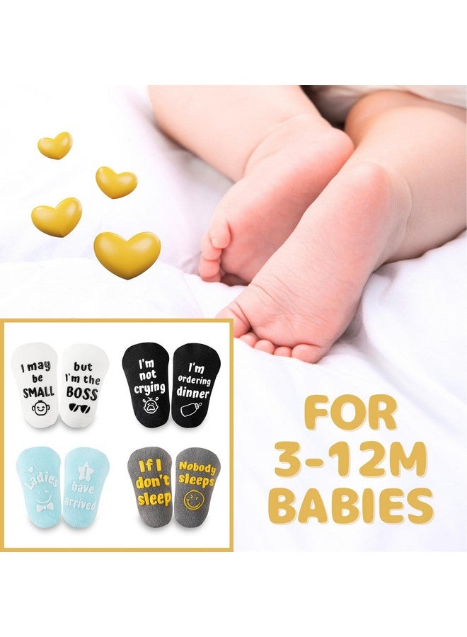 InnoBeta Baby Socks Set with Funny Quotes (4 Pairs) Newborn/Infant Socks for Baby Shower, Gender Reveal 3-12 Months, Baby Boy - Image 5
