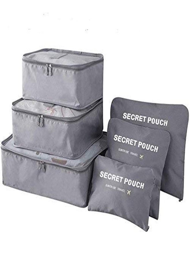 BESTOTTAM 6 in 1 Polyester Secret Pouch Travel Bag Packing Cubes Laundry Bag with Undergarments & Cloth Storage Organizer Travelling Set/Suitcase Cloth Cube Bag (6 PC SET GREY) - Image 1