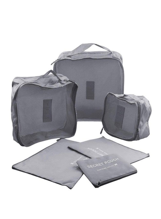 BESTOTTAM 6 in 1 Polyester Secret Pouch Travel Bag Packing Cubes Laundry Bag with Undergarments & Cloth Storage Organizer Travelling Set/Suitcase Cloth Cube Bag (6 PC SET GREY) - Image 2