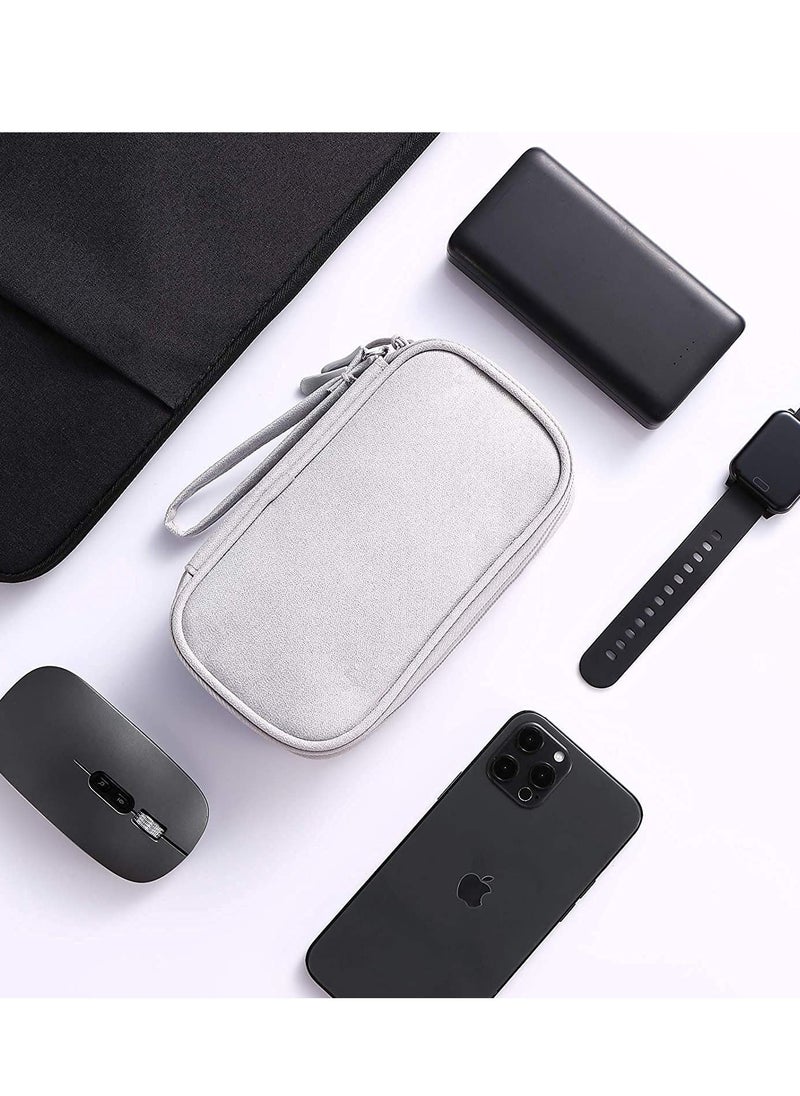 SYOSI - Small Electronic Organizer Cable Bag, Travel Portable Electronic Accessories Storage Bag Soft Carrying Case Pouch for Hard Drive, Cord, Charger, Earphone, USB, SD Card (Light Grey) - Image 1