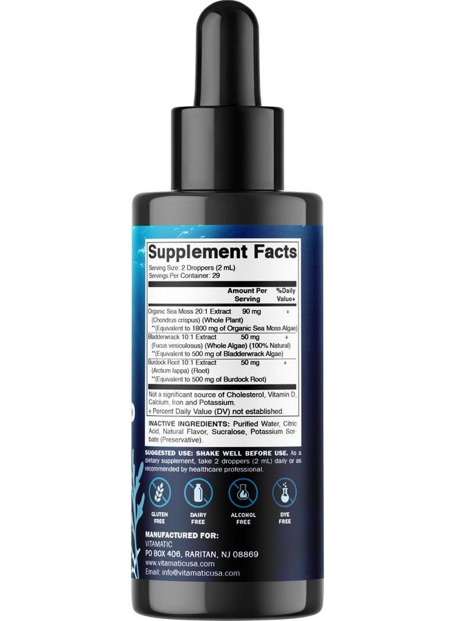 Vitamatic 2 Packs Liquid Organic Irish Sea Moss - Made with Bladderwrack & Burdock Root - 2800 mg per Serving - 2 FL OZ - Seamoss Total 4 oz - Image 4