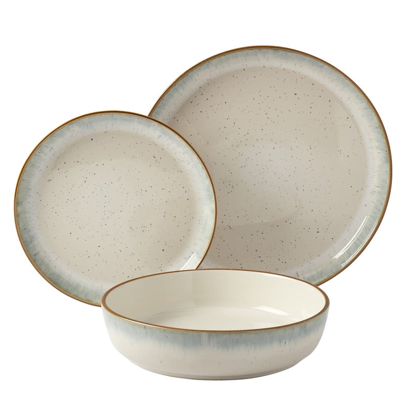 Tabletops Gallery Speckled Farmhouse Collection Stoneware Dishes Service for 4 Dinner Salad Appetizer Dessert Plate Bowls 12 Piece Hanover Dinnerware Set in Teal