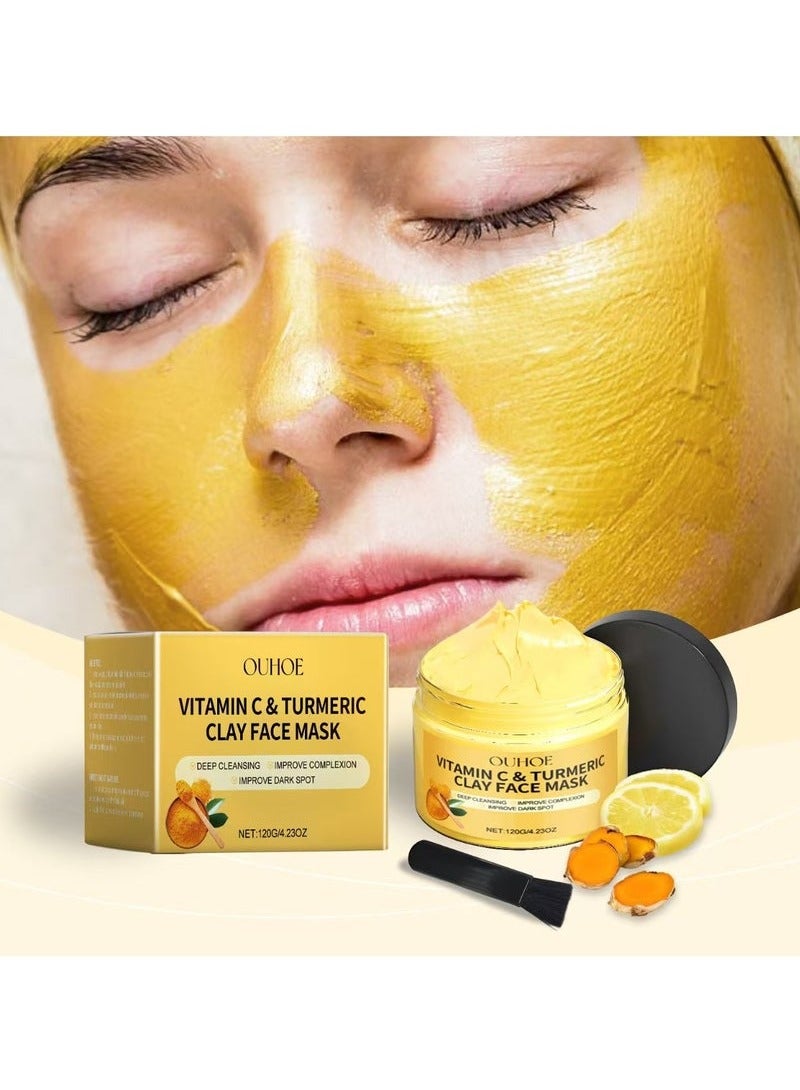 OUHOE Vitamin C Face Mask with Kaolin Clay and Turmeric for Dark Spots, Dull Skin, Skincare Facial Mask for Controlling Oil and Refining Pores 4.23 Oz - Image 2