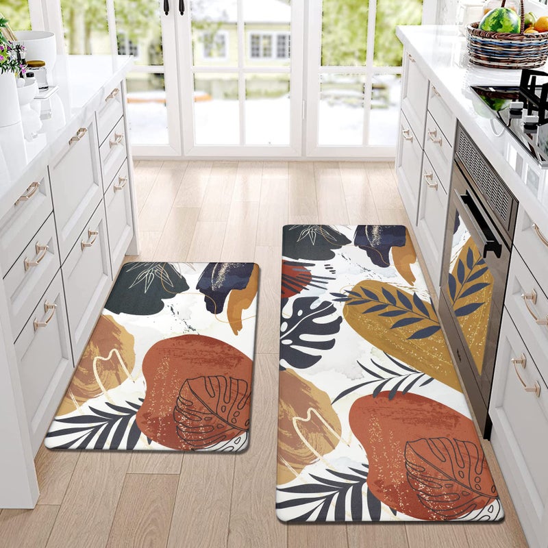 Homcomoda Boho Kitchen Rugs Set of 2 Non Skid Kitchen Mats for Floor Cushioned Anti Fatigue Kitchen Floor Mats Waterproof Comfort Mats for Standing Sink Laundry - Image 1