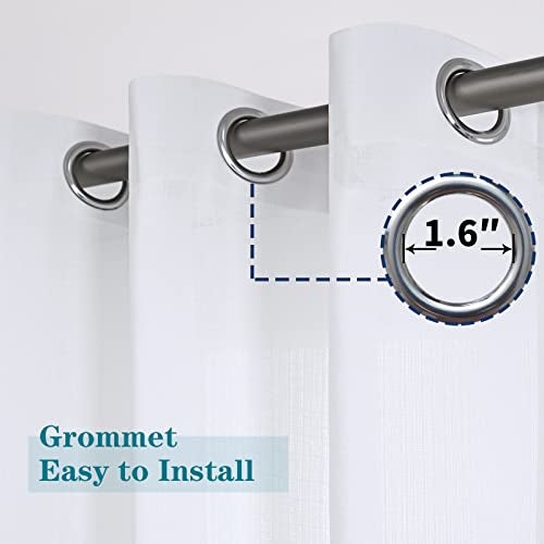 BGment Natural Linen Look Semi Sheer Curtains for Bedroom, Grommet Light Filtering Casual Textured Privacy Curtains for Living Room, 2 Panels (Each 42 x 63 Inch, White) - Image 3