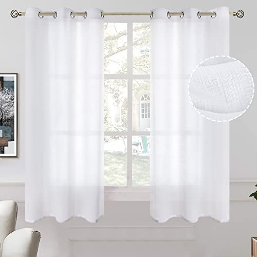 BGment Natural Linen Look Semi Sheer Curtains for Bedroom, Grommet Light Filtering Casual Textured Privacy Curtains for Living Room, 2 Panels (Each 42 x 63 Inch, White) - Image 1