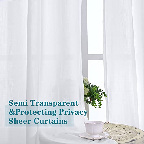 BGment Natural Linen Look Semi Sheer Curtains for Bedroom, Grommet Light Filtering Casual Textured Privacy Curtains for Living Room, 2 Panels (Each 42 x 63 Inch, White) - Image 4