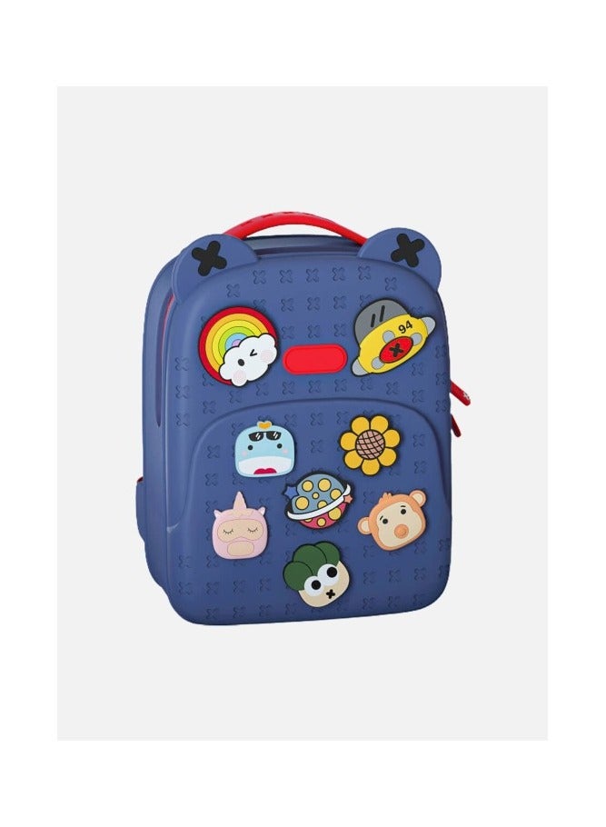 بيكوسيسي حقيبة طالب بنات بنين حقيبة هدية حقيبة ظهر مطاطية ملونة مقاومة للماء للأطفال باللون الأزرق الداكن - Image 1